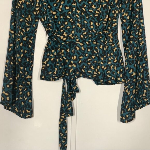 BCBGeneration Bell Sleeve Wrap Blouse in Teal - Picture 9 of 13